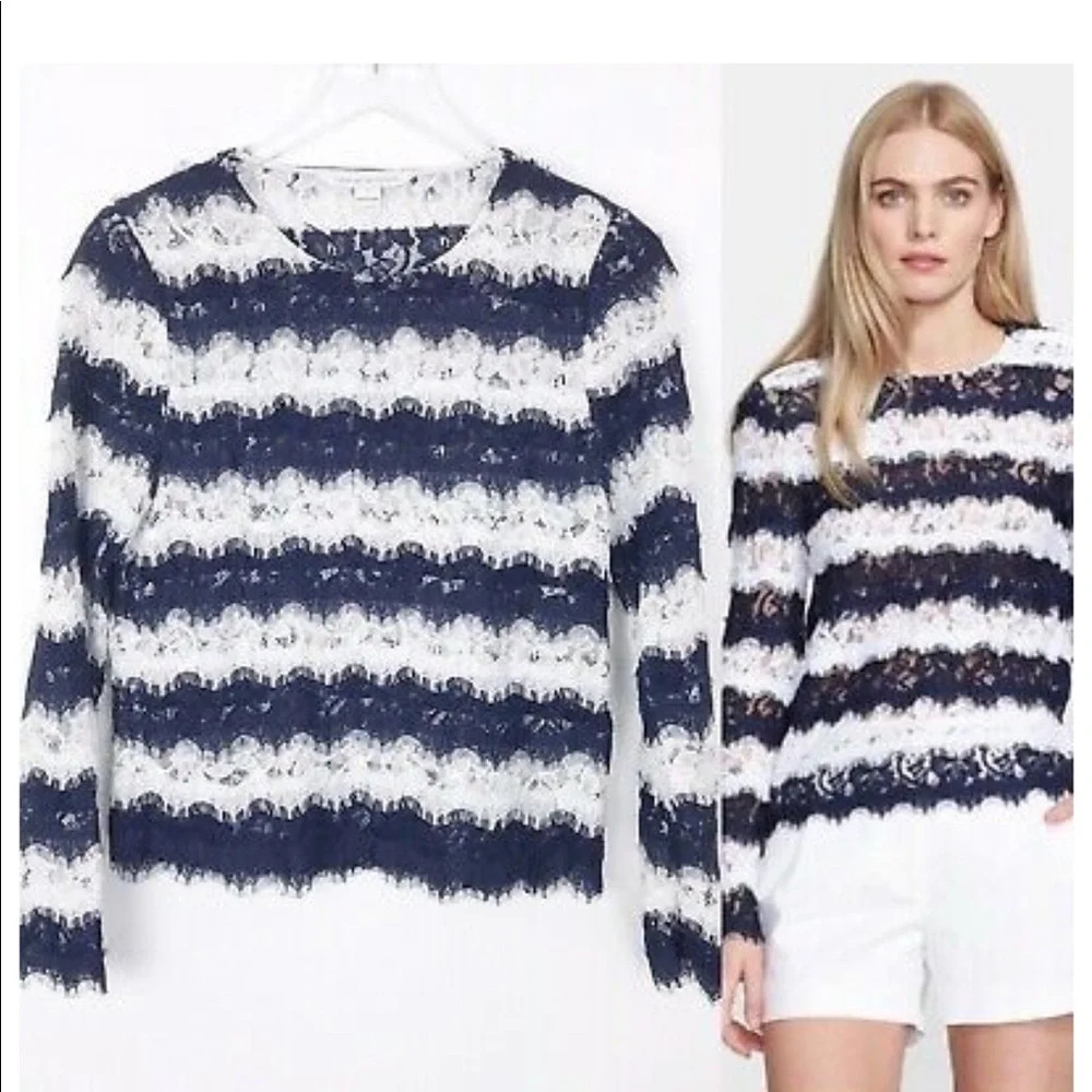Diane Von Furstenberg Lace Navy and White top, XS